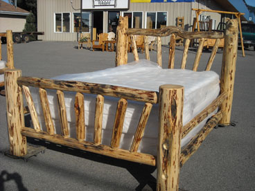 Custom Handmade Beds on Custom Log Bear Bed With Wagon Wheel Spindles